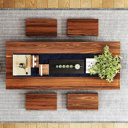 Image of Japanese Floor Table w / 4 Stools, Wooden Coffee Tatami Tea Low Table for Sitting on The Floor, Vintage Kotatsu Dining Table, Brown, 100x60x35cm