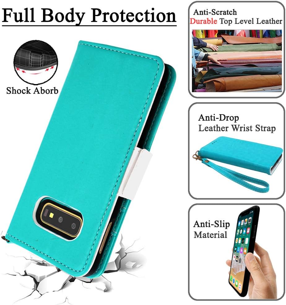 Mefon Galaxy S10e Wallet Case Leather Detachable, Durable Slim, Enhanced Magnetic Closure, with Wrist Strap, Card Slot, Kickstand, Luxury Flip Folio Phone Cases for Samsung Galaxy S10e (Turquoise)