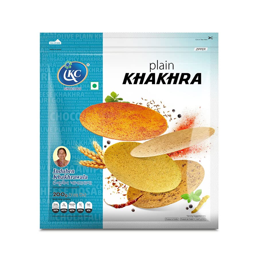Induben Khakhrawala Premium Tasty and Healthy Indian Gujarati Snacks Khakhra 200gm (7 oz) PLAIN ( SADA ) Pack of 2