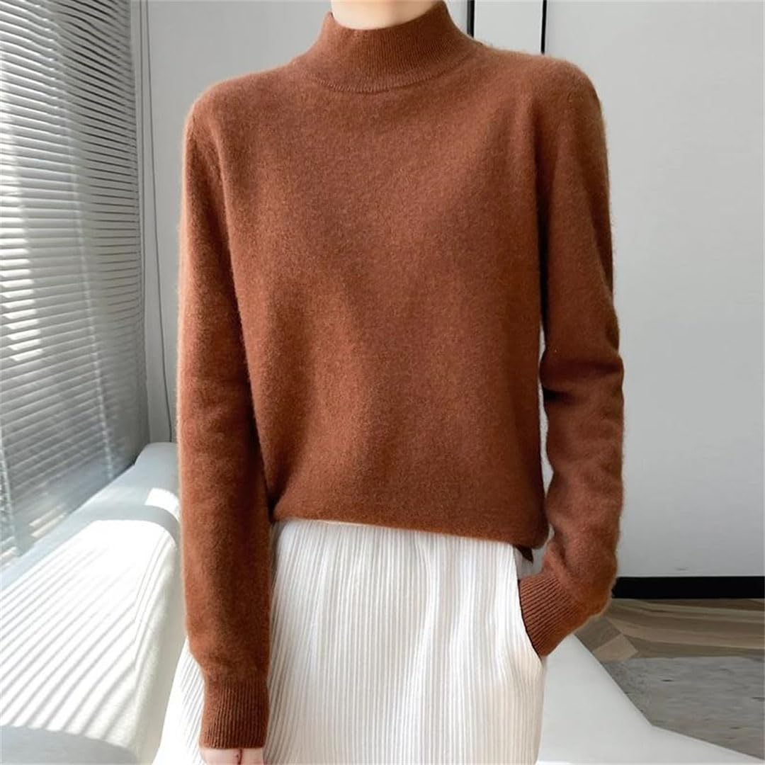 Suéter De Cachemira con Cuello Semialto para Mujer Jerséis Chaqueta De Punto Básica De Manga Larga De Lana Suelta