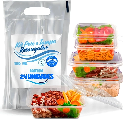 Pote Descartável Freezer Micro-ondas Marmita - 24 Un Fitness Todos Tamanhos Onyon (500ML)