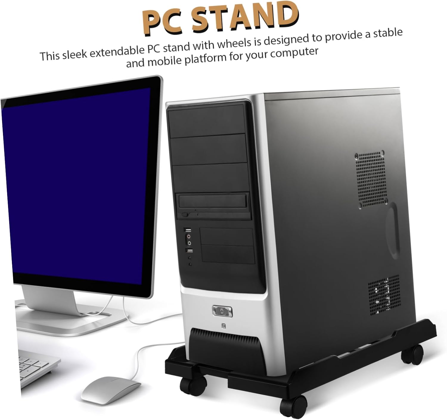 Tofficu Computer Tower Stand Mobile Laptop Desk Abs Telescopic Pc Floor Stand Wheels