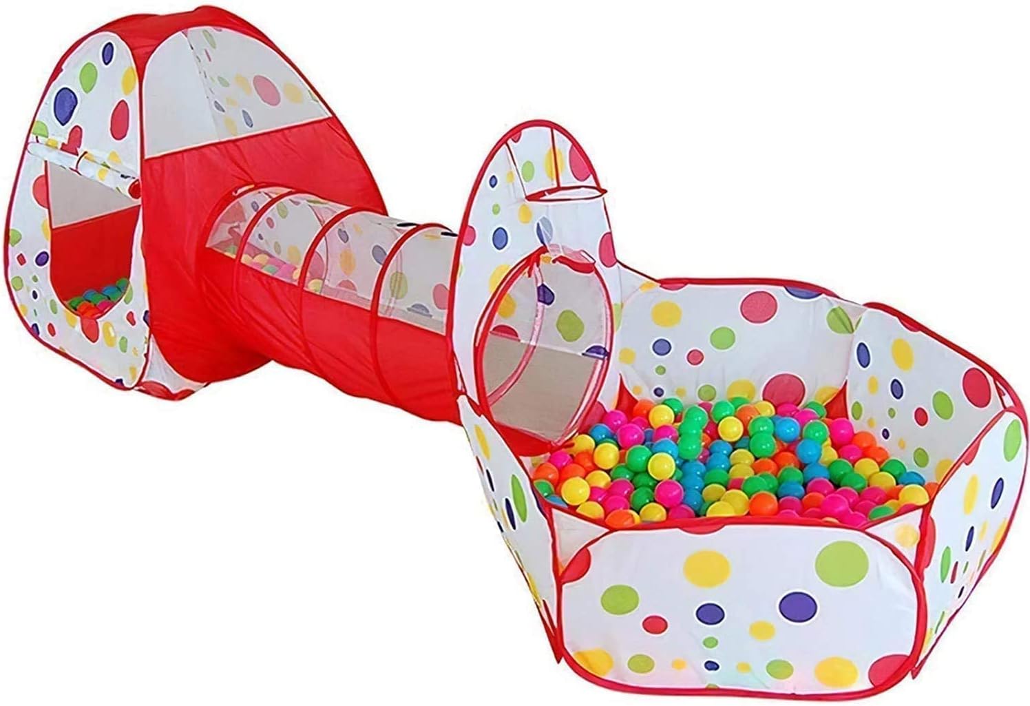 BabyGo 3-in-1 Colorful Dotted Tunnel Playhouse & Ball Pool | Foldable Play Tent & Ball Pit for Toddlers & Kids 1โ5 Years | Indoor/Outdoor Activity Center, Multi-Color | Balls Not Included