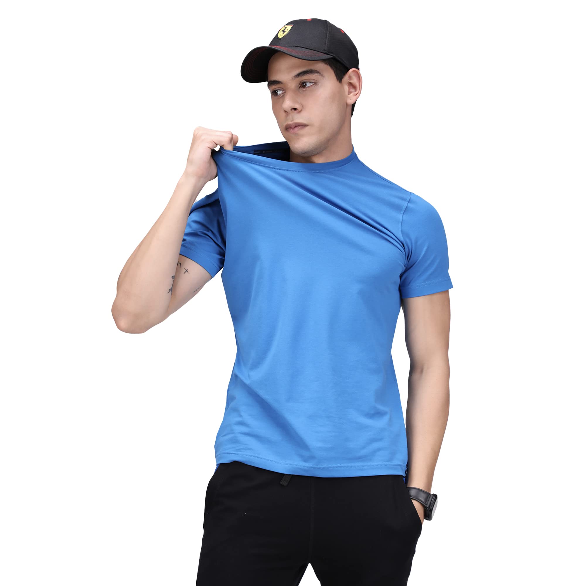 sporto Men's Super Soft & Breathable Solid Fluid Cotton Tee with Best-in-Class Colour & Shape Retention Technology, 4-Way Stretch, Wrinkle-Free | Modern Fit-picture-48