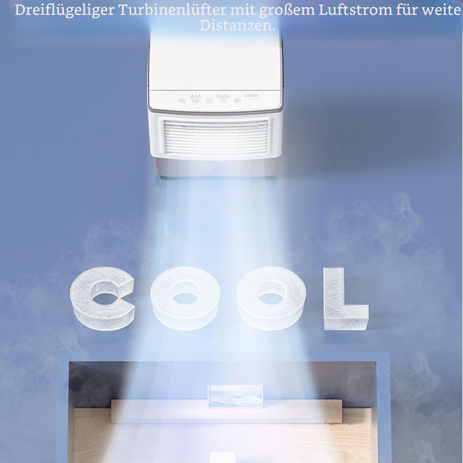 Tragbarer Verdunstungskühler mit digitalen Rädern und Fernbedienung Tankkapazität 30 l Ventilator Kaltluftventilator 120° schwenkbar für Zuhause Büro