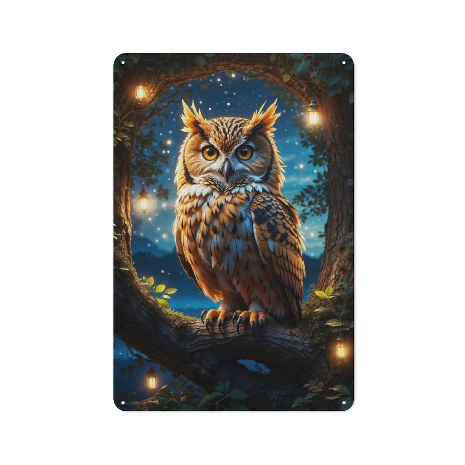 Junmoney Owl Perch Majesty In Moon Metal Sign 30X20cm With For Workshop Wall, Rustic Decor, For Garage, Workshop And Man Cave Decoration