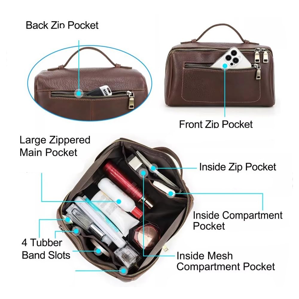 Borsa da Viaggio da Toilette da Uomo in Pelle – Kit da Barba Fatto a Mano, Spazio spazioso e Maniglia for Il Trasporto – Borsa da Viaggio in Pelle for Uomo e Donna