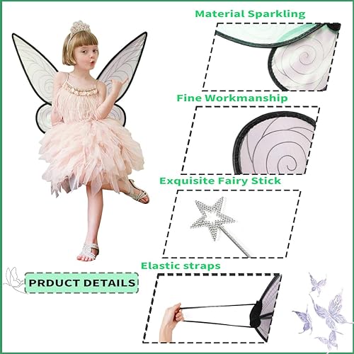 Vista 3 de QUCH Fairy Wings for Adults Fairy Costume for Women Butterfly Wings Fairy Accessories for Women Halloween Dress Up Party