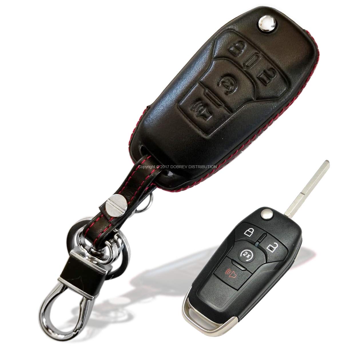 Buy DOBREV 4 Buttons Genuine Leather Smart Key Case Cover Skin Fob