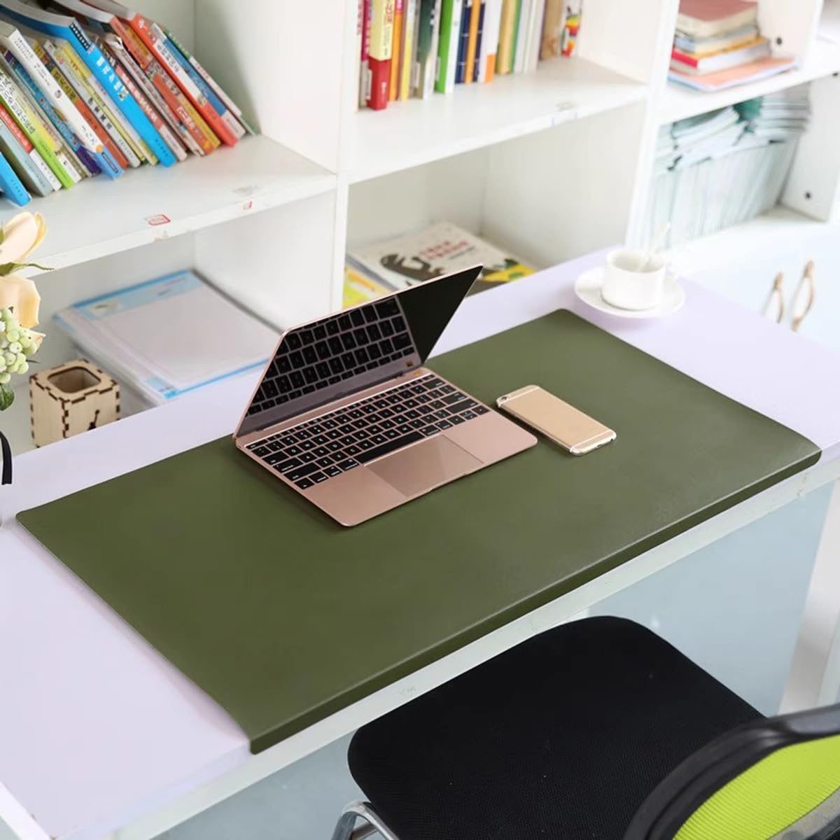 Tappetino da scrivania con protezione dei bordi, impermeabile, in pelle ecologica in poliuretano, per ufficio, casa, scrittura, lavoro, gioco, grande, antiscivolo, per computer portatile (verde, 140 x