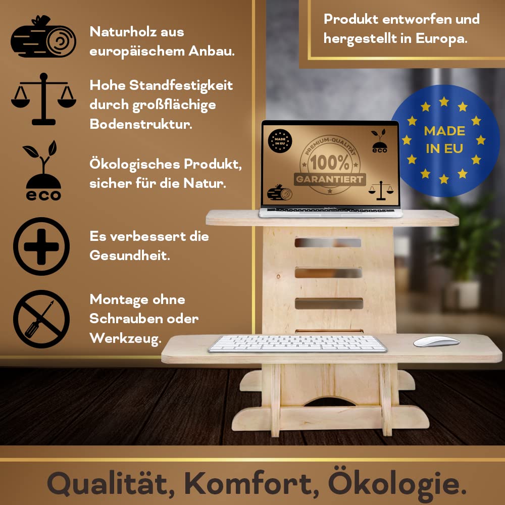 Stehschreibtisch Aufsatz | Stehpult Holz| Standing Desk | Ständer | Schreibtischaufsatz Holz | Stehpulte | Standsome Stehschreibtisch | Steh Schreibtisch | Made in EU
