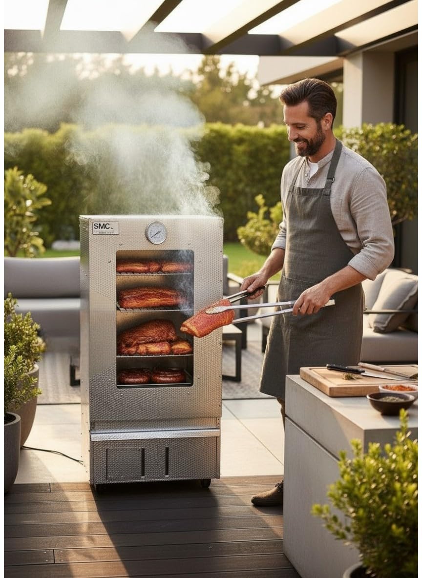 Forno per affumicatura multifunzione in acciaio inox goffrato con finestra trasparente