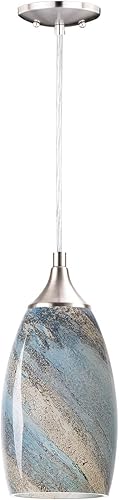 Miniatura 4 de COOSA Lámpara colgante de 1 luz, lámpara colgante de vidrio artística hecha a mano para isla de cocina, acabado de níquel cepillado con accesorio