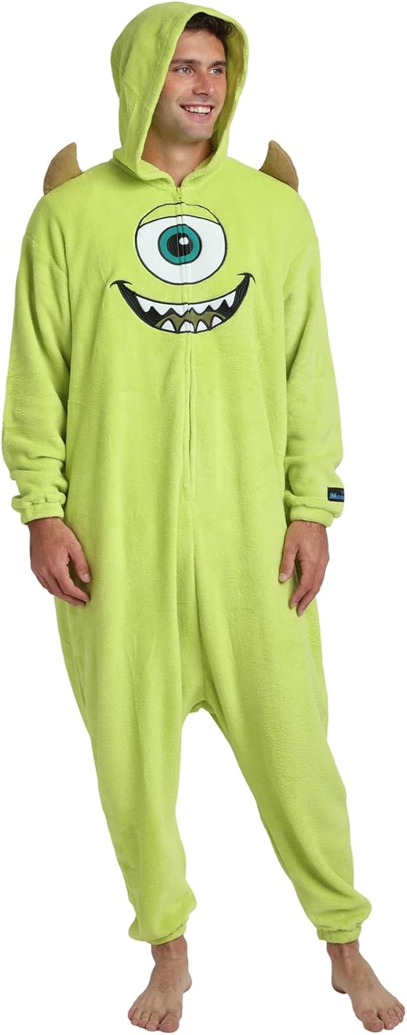 Bioworld Monsters Inc Mike Wazowski Adult Green Long Sleeve Hooded Kigurumi Onesie Costume Cosplay Suit - Image 2