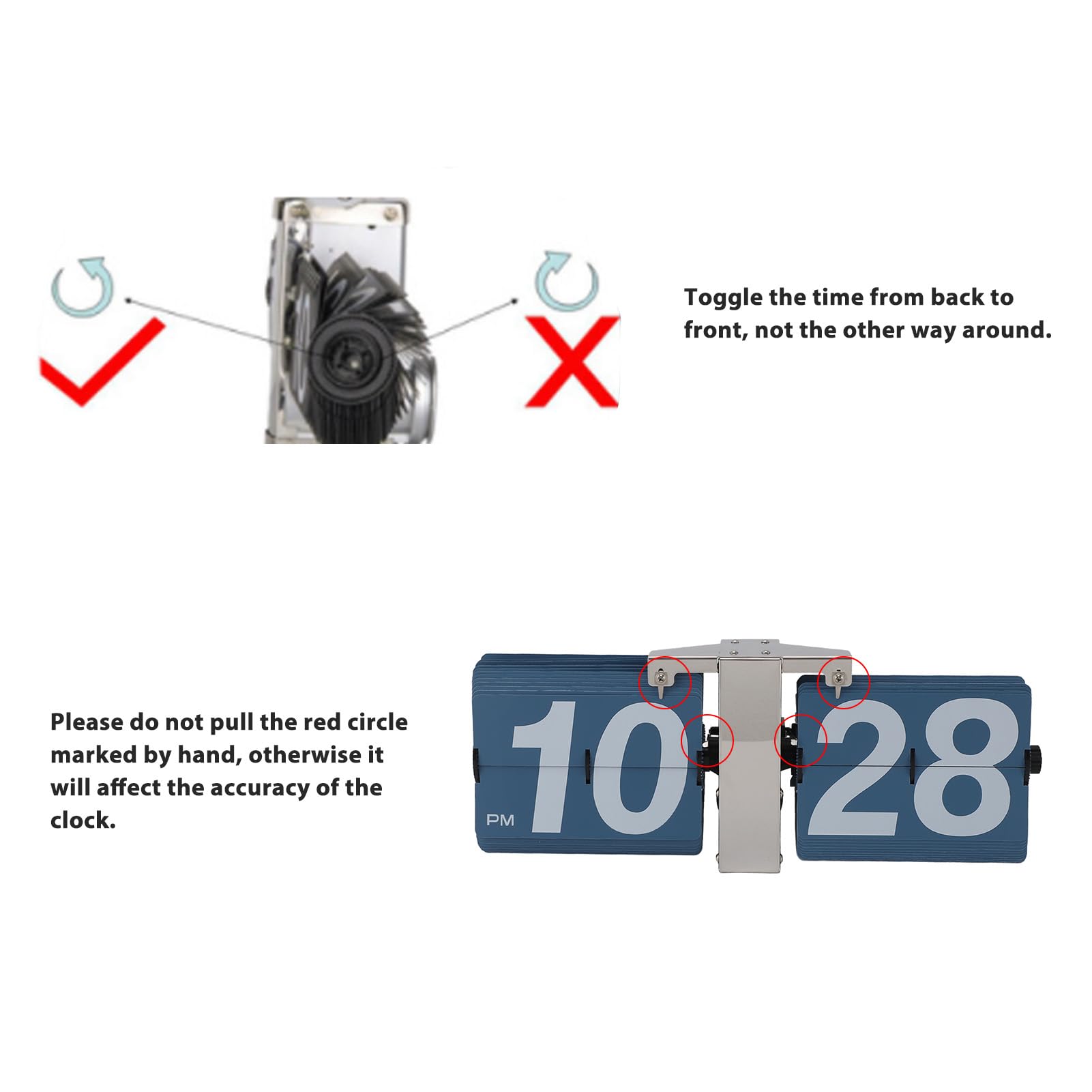 Automatische Flip -Uhr -Mechanik Retro Digital Flip Down Takt Batterie Easy Lesen Sie große Zahlen Schreibtisch Wand Hanging Edelstahl PVC Wohnzimmer Büro Studie (Silberständer und Blue Flip)
