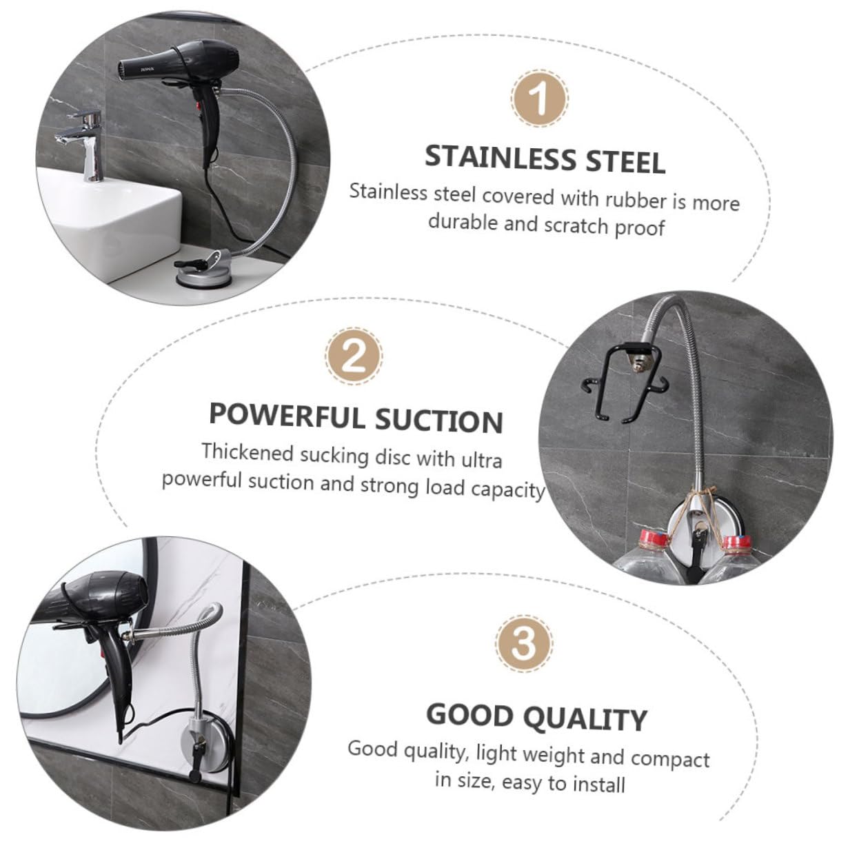 MAGICLULU Supporto Rotante per Asciugacapelli 360° Nero in Lega | Fissaggio Semplice, Capacità di Carico Elevata, Fibbia Elastica Robusta, Rivestimento Antigraffio in Gomma