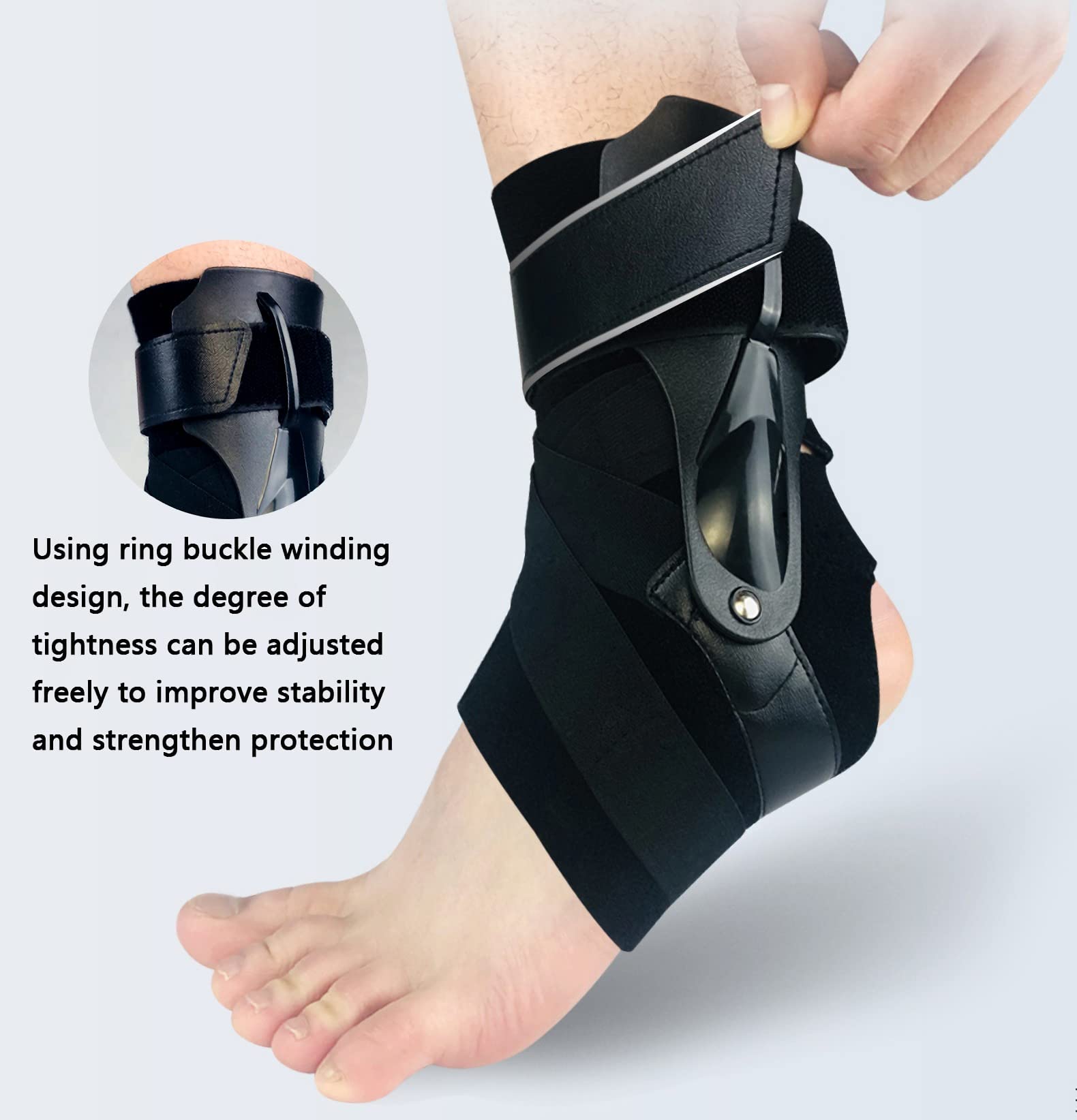 Supporto per caviglia con stabilizzatori laterali e cintura di fissaggio ausiliaria trasversale per la protezione della forza per lesioni sportive, sollievo dal dolore al piede, 1 pezzo (L)
