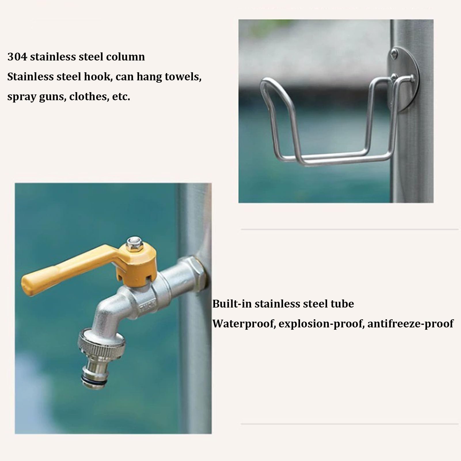 Colonna d'acqua verticale in acciaio inox con rubinetto, supporto per tubo da giardino autoportante per fontana decorativa per esterni, perfetto per terrazze e giardini