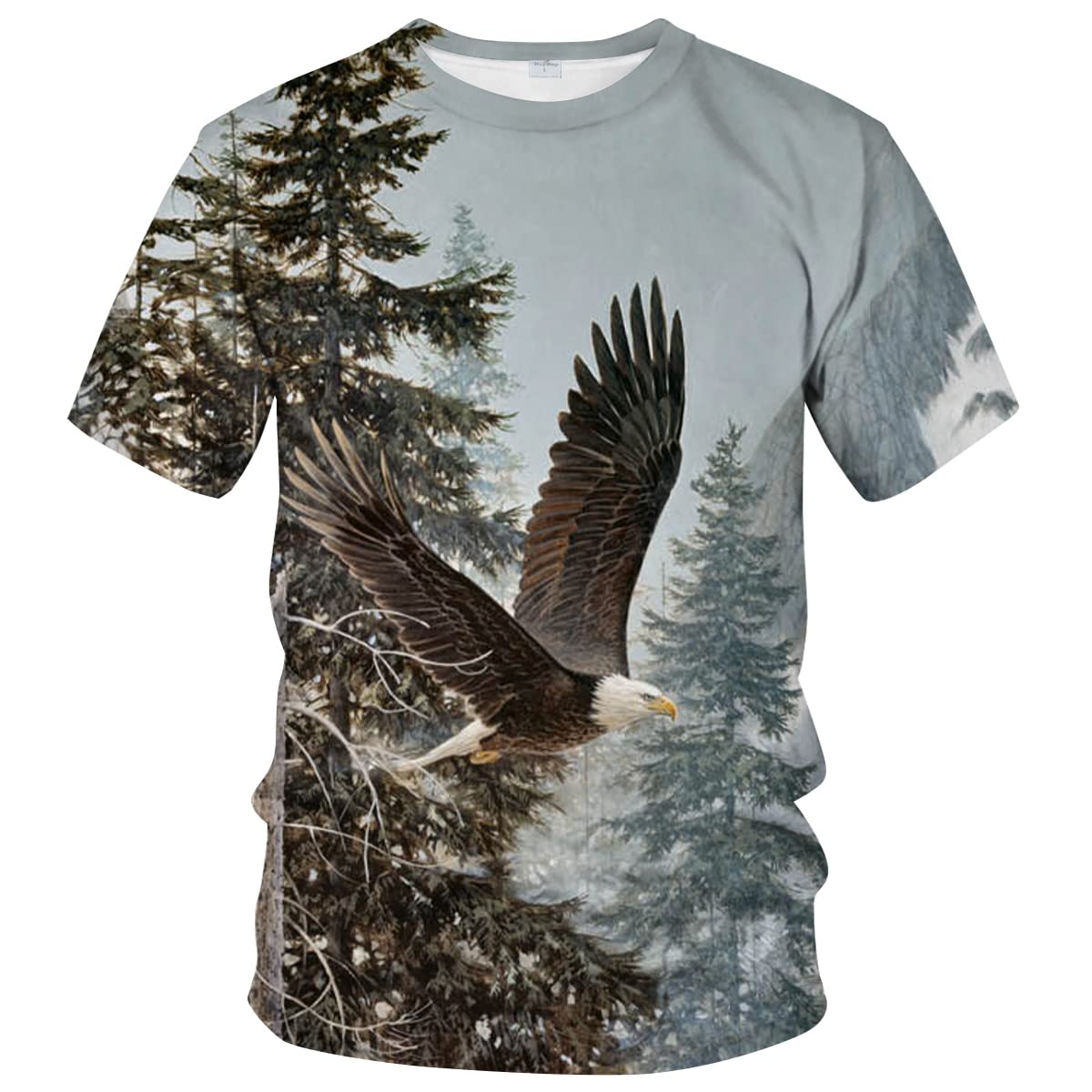LiohansMens Summer Animal Eagle 3D Round Neck T-Shirt Digital Printing Novel Top