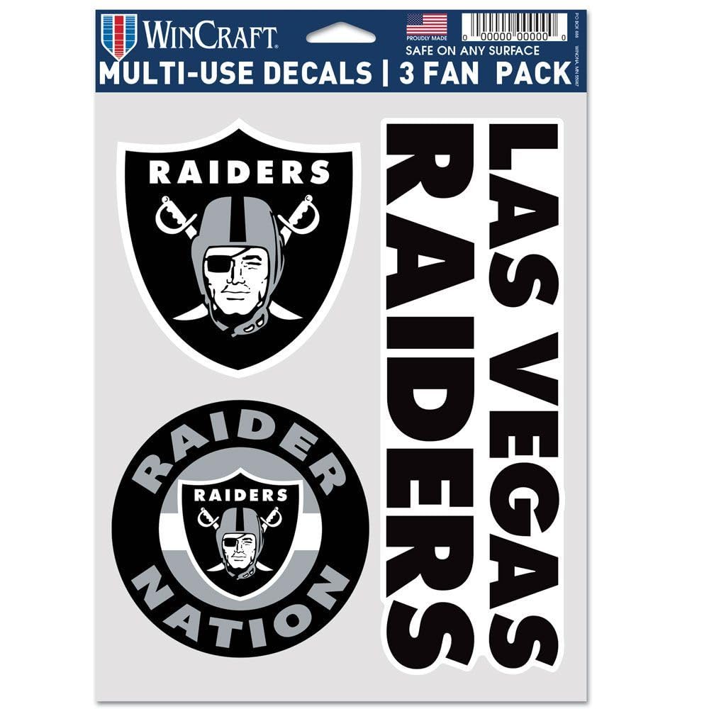 NFL Oakland Raiders Decal Multi Use Fan confezione da 3, colori della squadra, taglia unica