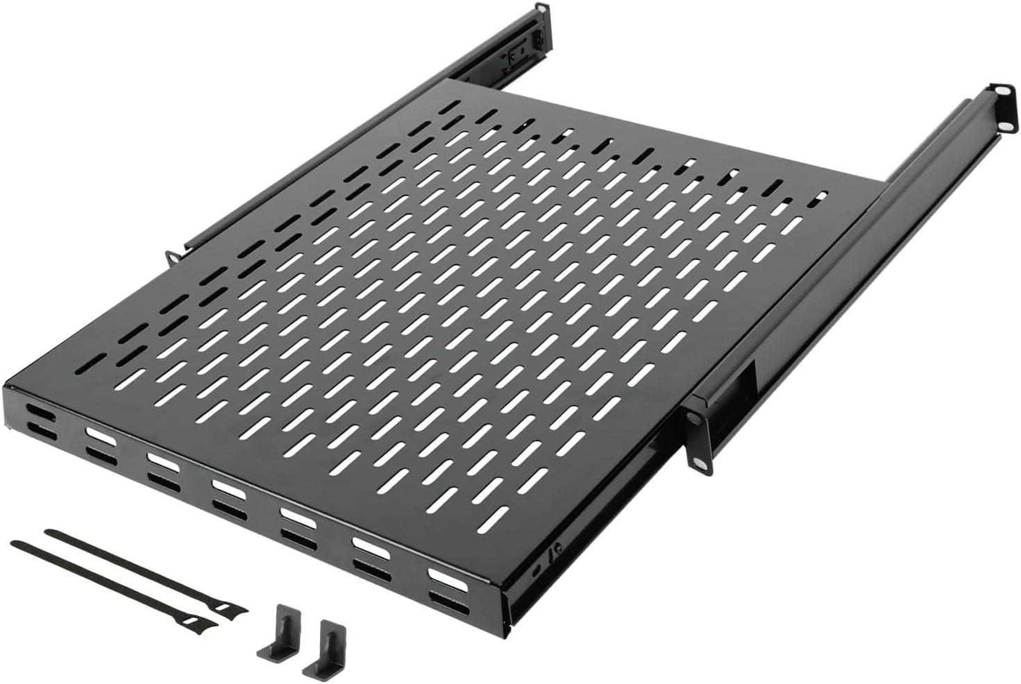 Tecmojo 1U Sliding Rack Shelf,4-Post Vented Rack Mount Shelf,21.7in Deep with Adjustable Mounting Depth 21.7-35.4in,Supports to 110lbs,for 19 Inch AV/Network Equipment Rack,Unassembled,Black 21.7-35.4" Depth