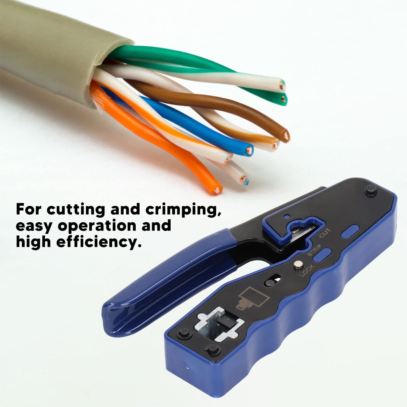 Juego de herramientas de crimpado, pelacables de crimpadora de alambre RJ45 con kit de conector RJ de 50 piezas para red