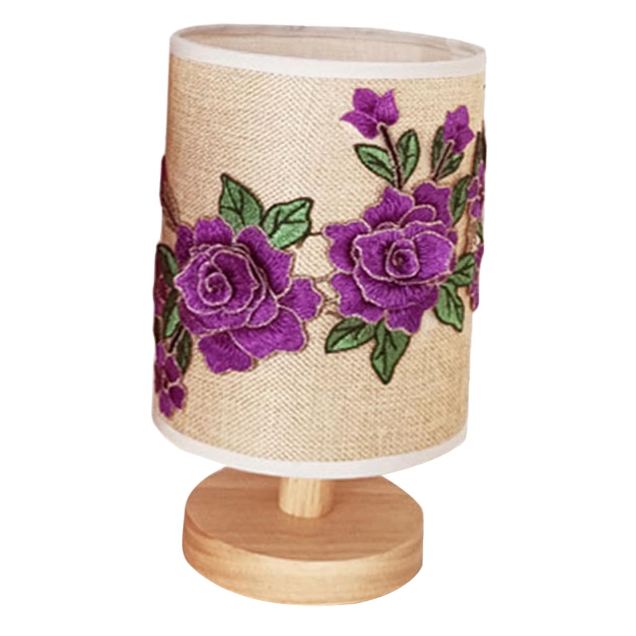DIYEAH USB Powered 1 Cloth Desk Light Nightstand Lamp with Purple Textile Shade Iron Frame and Wood Base Low Power Consumption for Office and Living Room