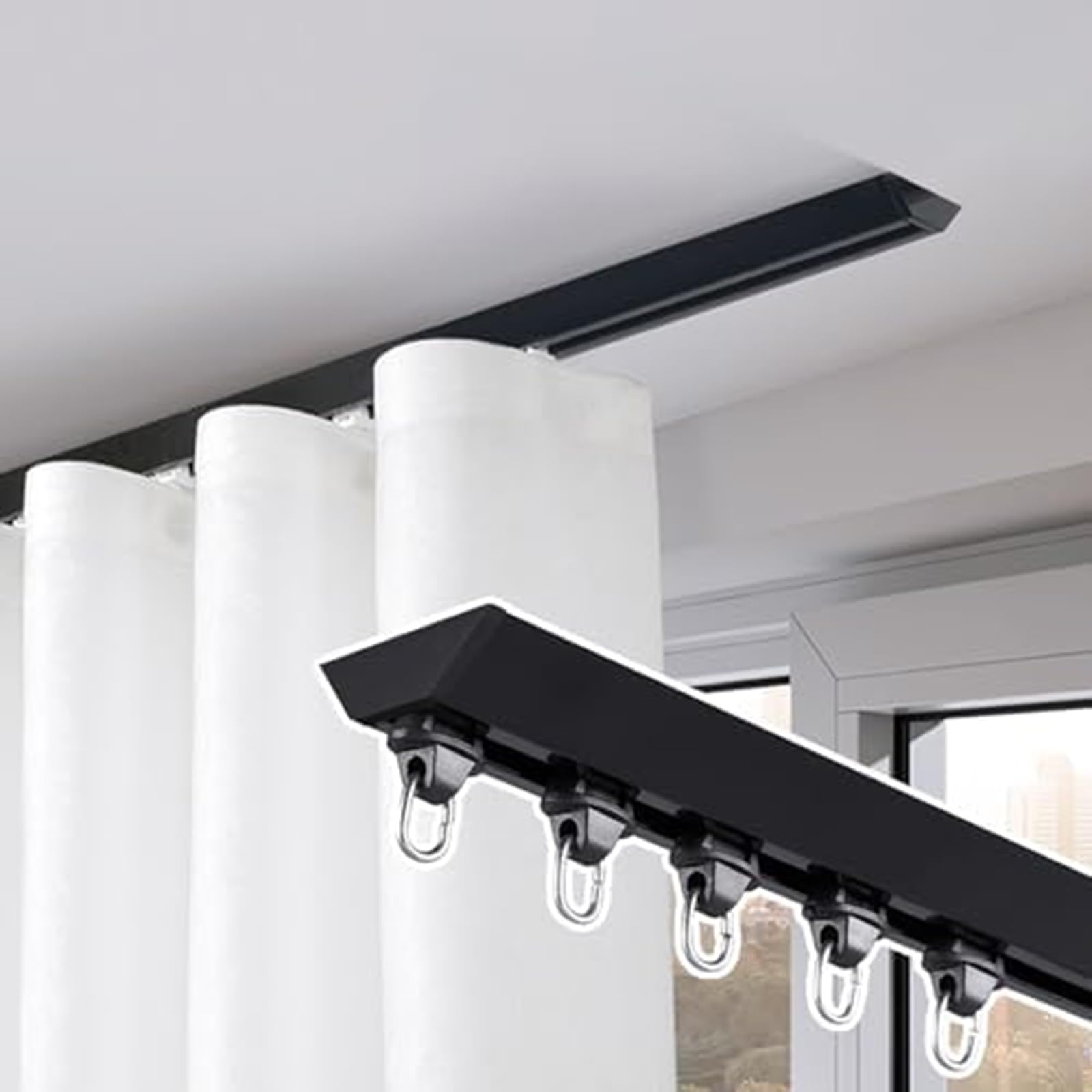 Genérico Riel De Cortina De Techo Ultrafino,Riel De Cortina Corredera De Aluminio para Techo Riel De Cortina Oculto para Divisor De Habitación(Size:2.5m(8.2ft),Color:Negro)