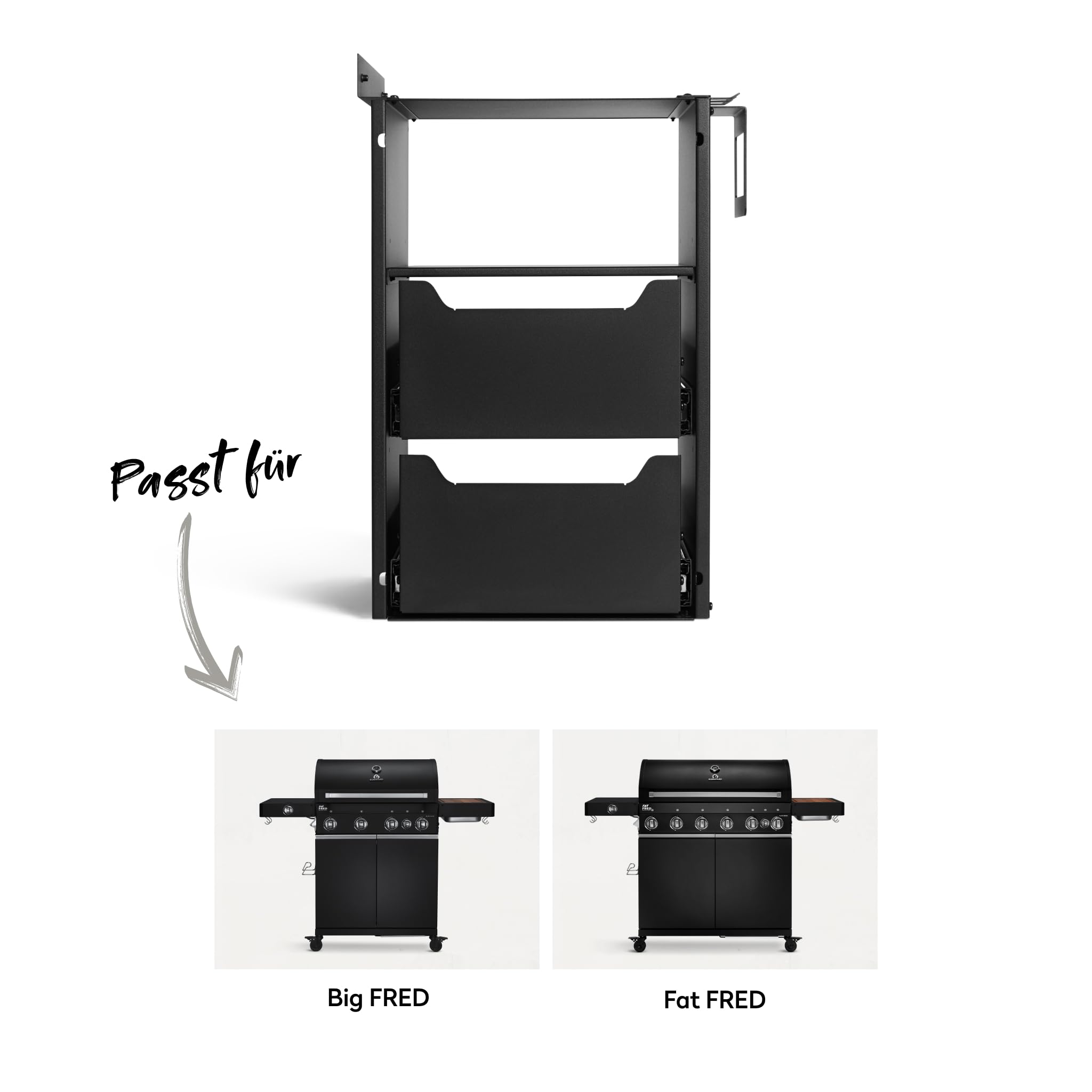 BURNHARD® Einbauregal für Gasgrill Big FRED und Fat FRED, 30 x 39 x 50 cm, Aufbewahrung Grillzubehör, Unterschrank-Regal, Schubladenschrank, wetterfest, pulverbeschichteter Stahl