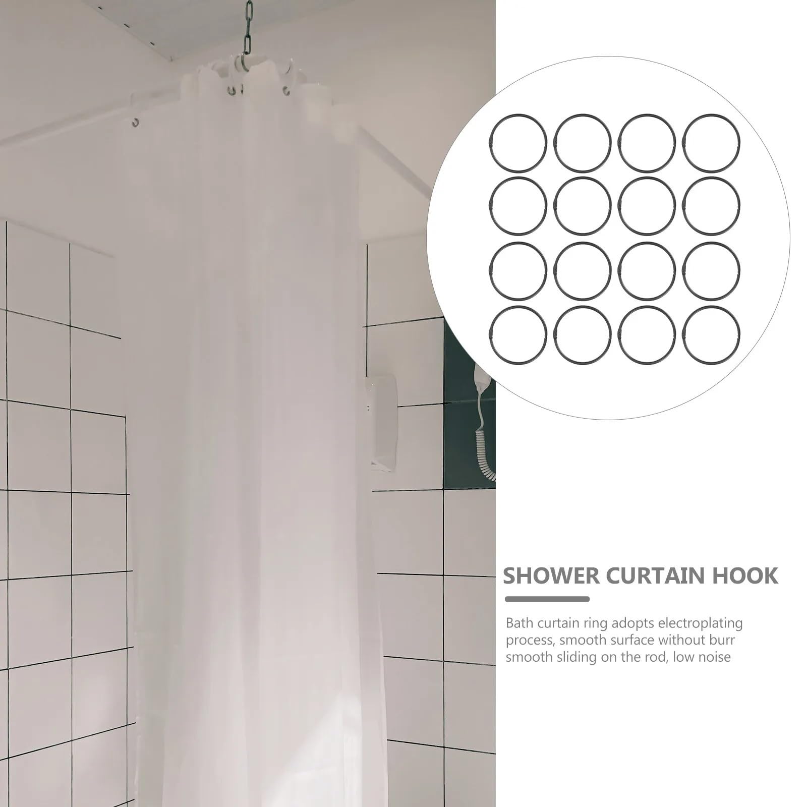 Anneaux Rideaux Douche Anneau de Rideau Circulaire 30 pièces | Anneaux de douche ronds en fer, finition polie élégante for la décoration de la salle de bain, essentiels for les invités