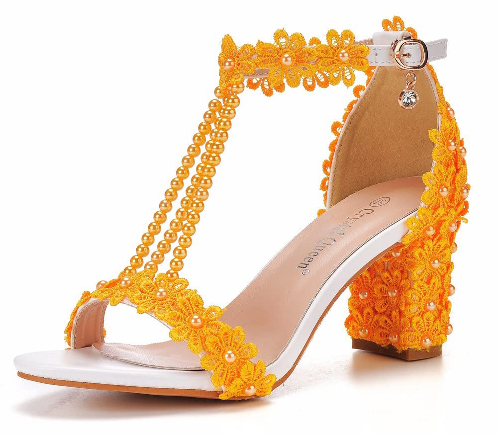 Donne Sandali con Tacco, Sexy Perline Ricamate da 7 cm Sandalo quadrate Sandalo Estate Scarpe da Sposa Scarpe Elementi