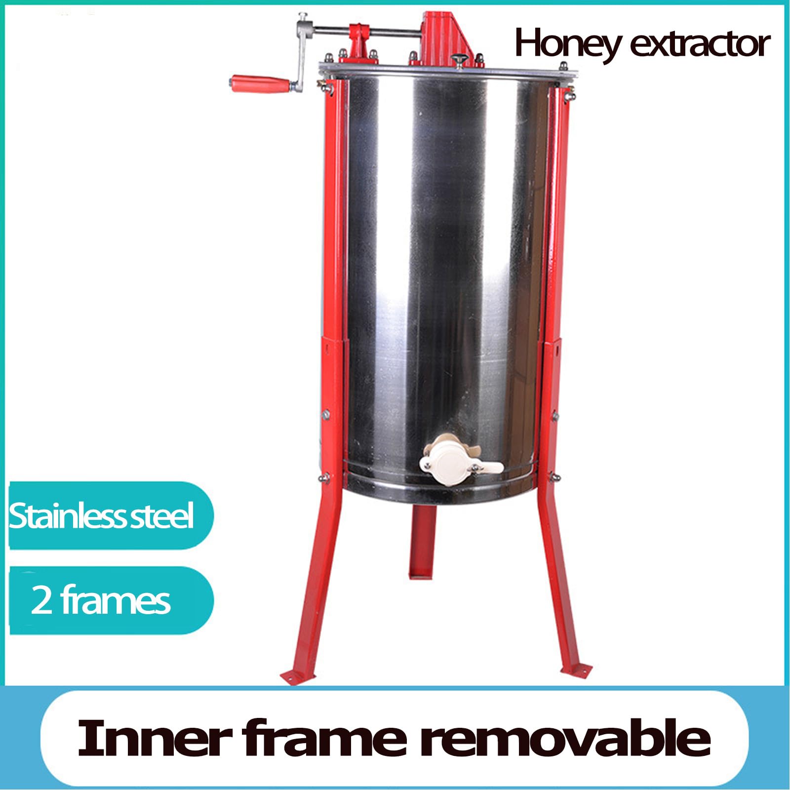 Estrattore di Miele Manuale, Acciaio Inox 2 Favi 48X64cm Estrattore, Smielatore Centrifuga di Miele con Coperchio, Altezza Regolabile Separatore