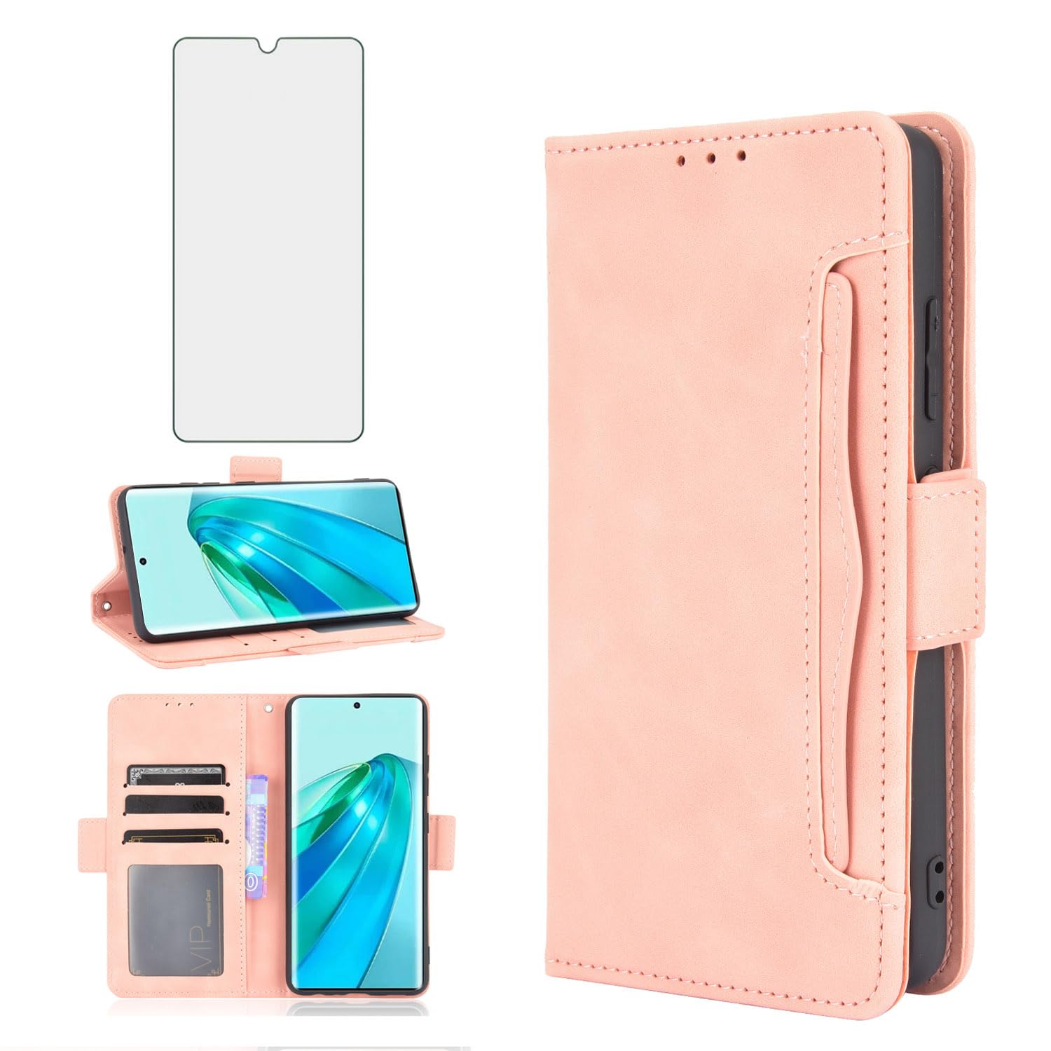 Funda libro para Honor Magic 5 Lite con carcasa de piel y protector de pantalla 8