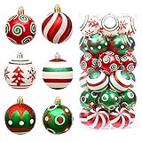 ALUY Weihnachtskugeln Christbaumkugeln Kunststoff 30 Stücke 6CM Christbaumschmuck Weihnachtsdeko für Klassische Weihnachtsbaumschmuck, Hochzeitsdekoration(Rot, Grün und Weiß)