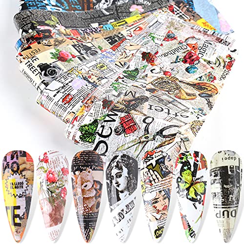 Holographic Nail Foil Transfer Stickers Decals Decoration, Magazine Flowers Nail Art Design Acrylic Nails Supplies For Nail Transfer Glue Polish, Fingernail And Toenail Manicure Diy Film (10 Sheets) #TOP9