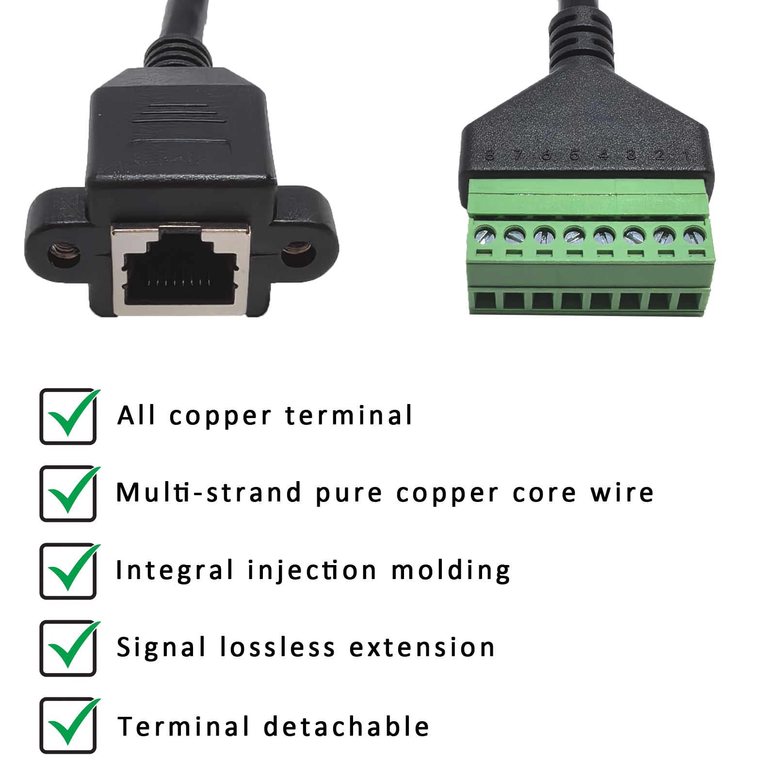 DQLIOWUO 4 connettori da 0,3 m RJ45 femmina a terminale a vite a 8 pin per estensore Ethernet Cat7 Cat6 Cat5e Cat5, cavo di prolunga AV CCTV UTP DVR
