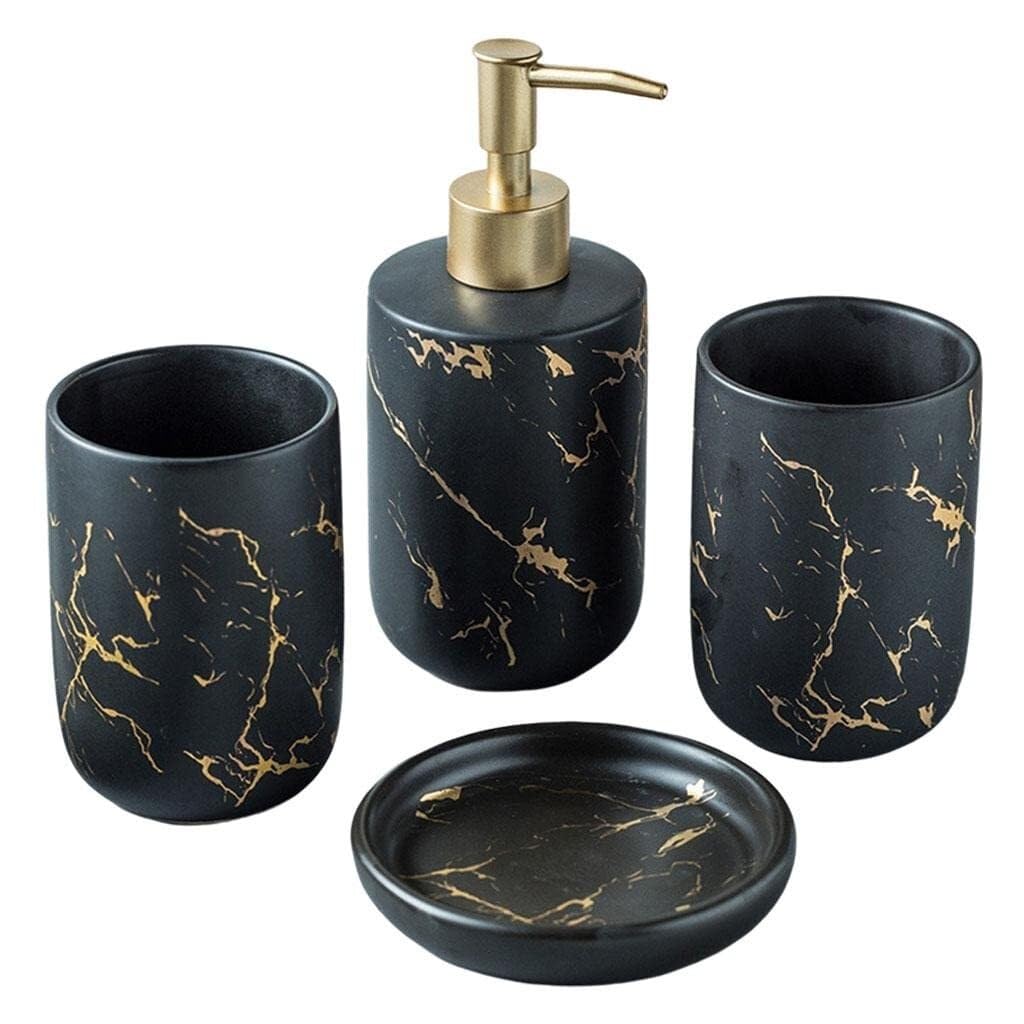Ensemble accessoires de salle de bain en céramique noire style marbre chic