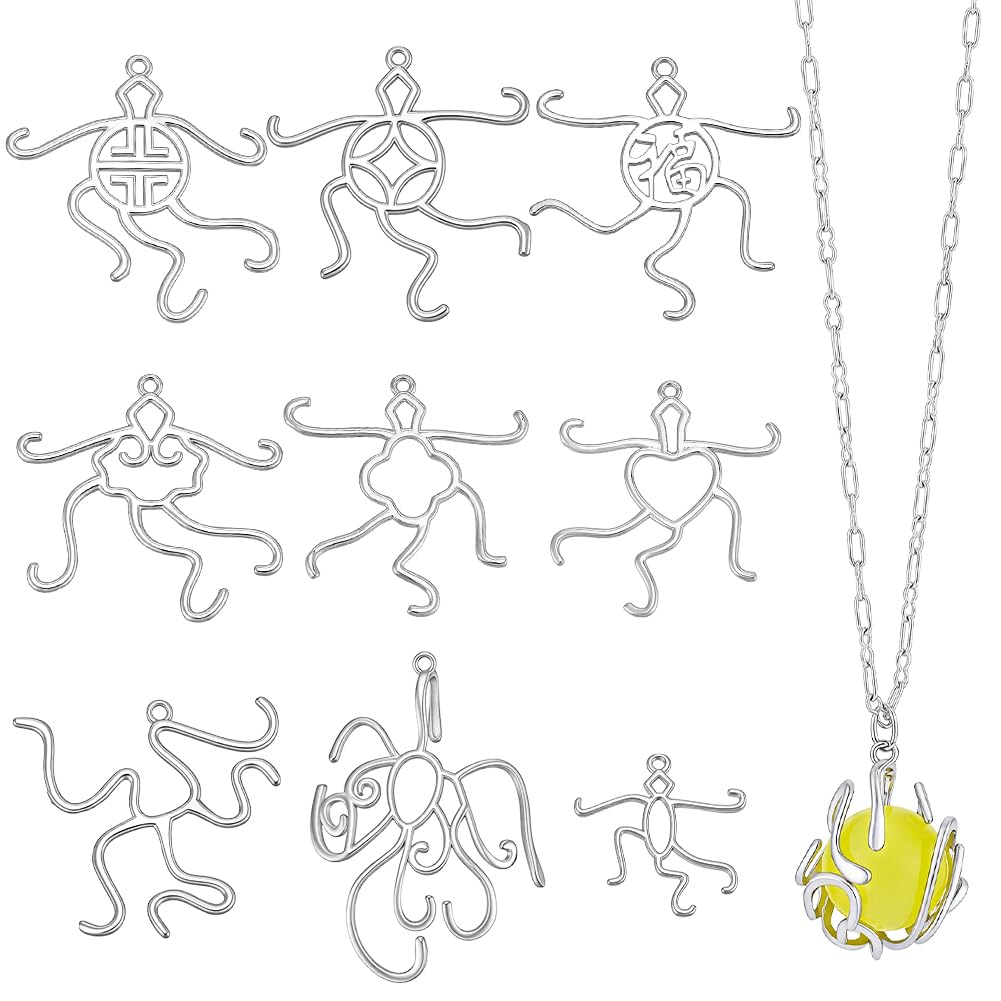 PH PandaHall 9 Styles 5 Claws Prong Pendant Blank Pendant Setting Brass Prong Pendants Base Platinum Hollow Claw Pendants Jewellery Making Supplies for Irregular Gemstone DIY Necklace Crafting Gift