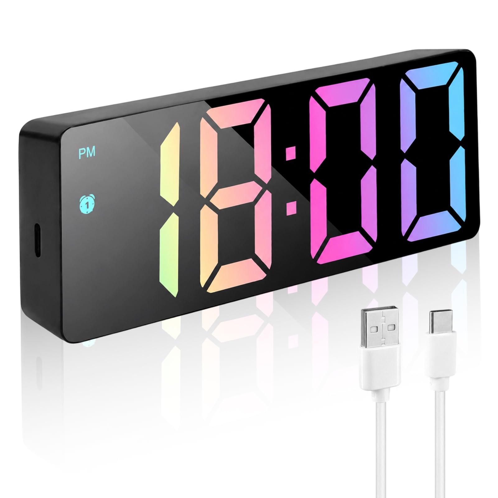 Ignara Digital Alarm Clock Bedside with Large Colorful LED Display Desk Clock with Snooze Temperature Date Adjustable Brightness Night Mode for Home Bedrooms Office Heavy Sleepers