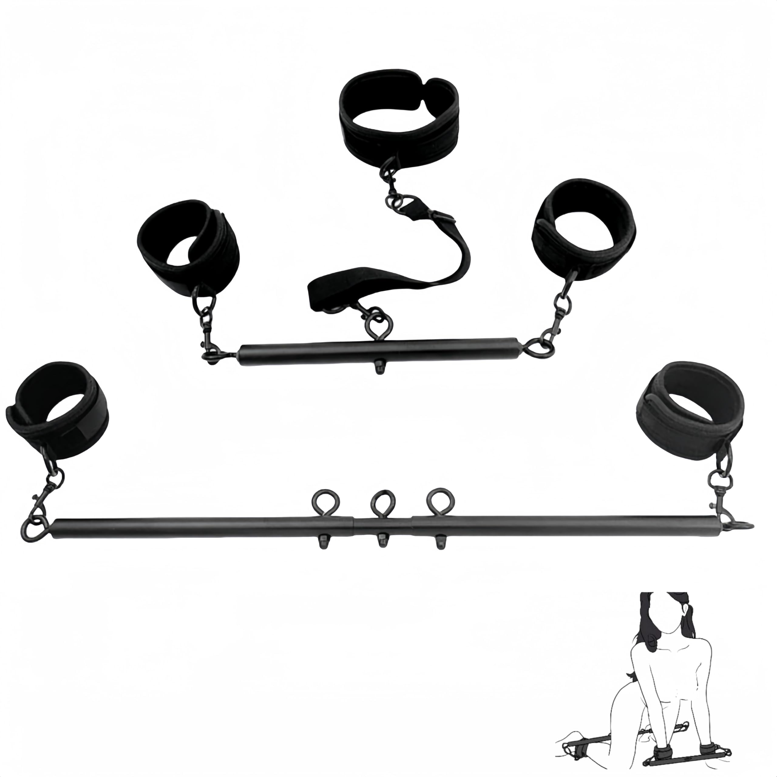 Barra separadora para sexo, 2 piezas, juguetes de sujeción con collar para el cuello, tobillo y muñeca para mujeres, juego de bondage BDSM para parejas, SM, juego sexual, 22-36 pulgadas (negro)