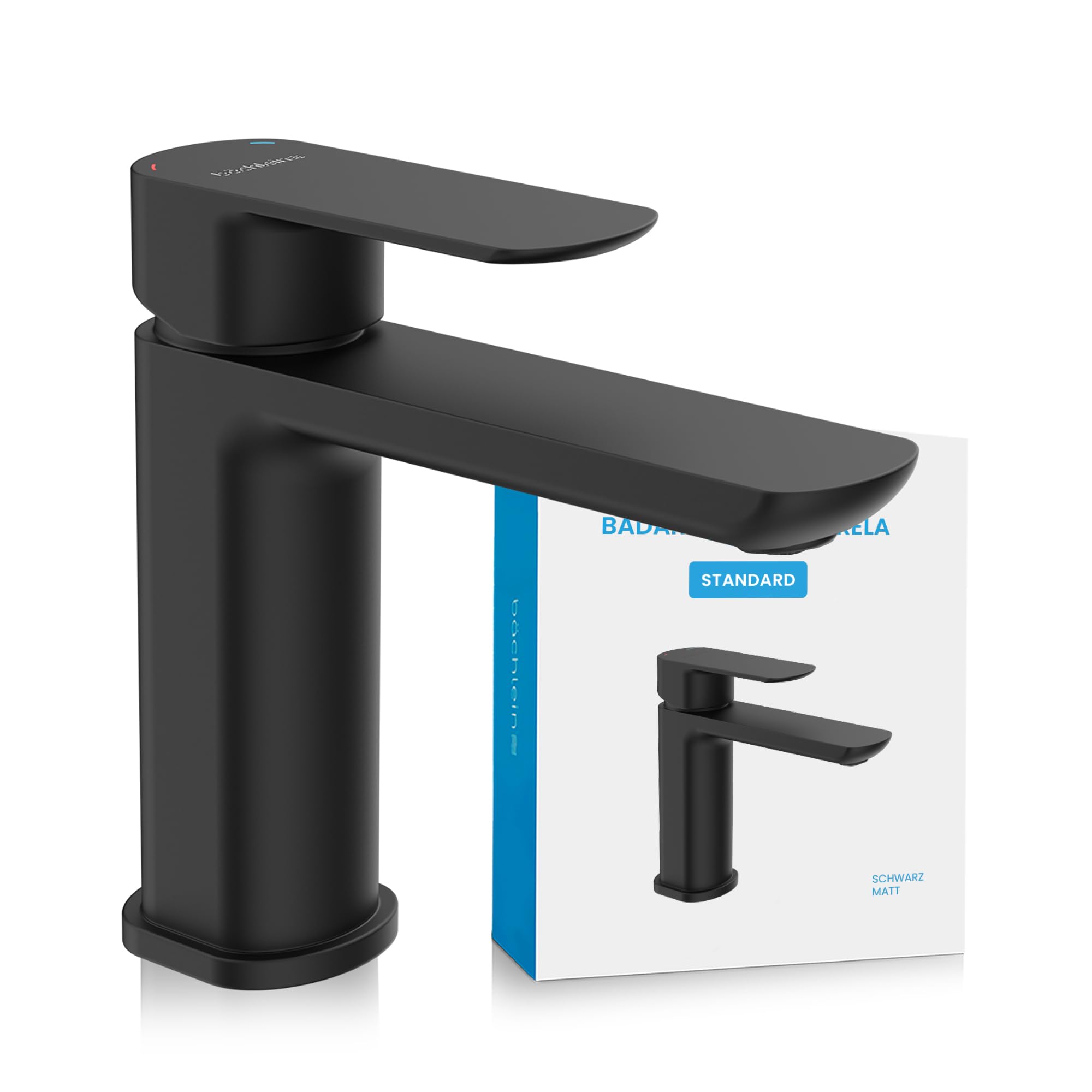 Bächlein Tap for The Bathroom in Classic Design, Mizarela, Single-Lever Mixer with Durable Ceramic Cartridge and Installation Set, Bathroom Faucet Matt Black