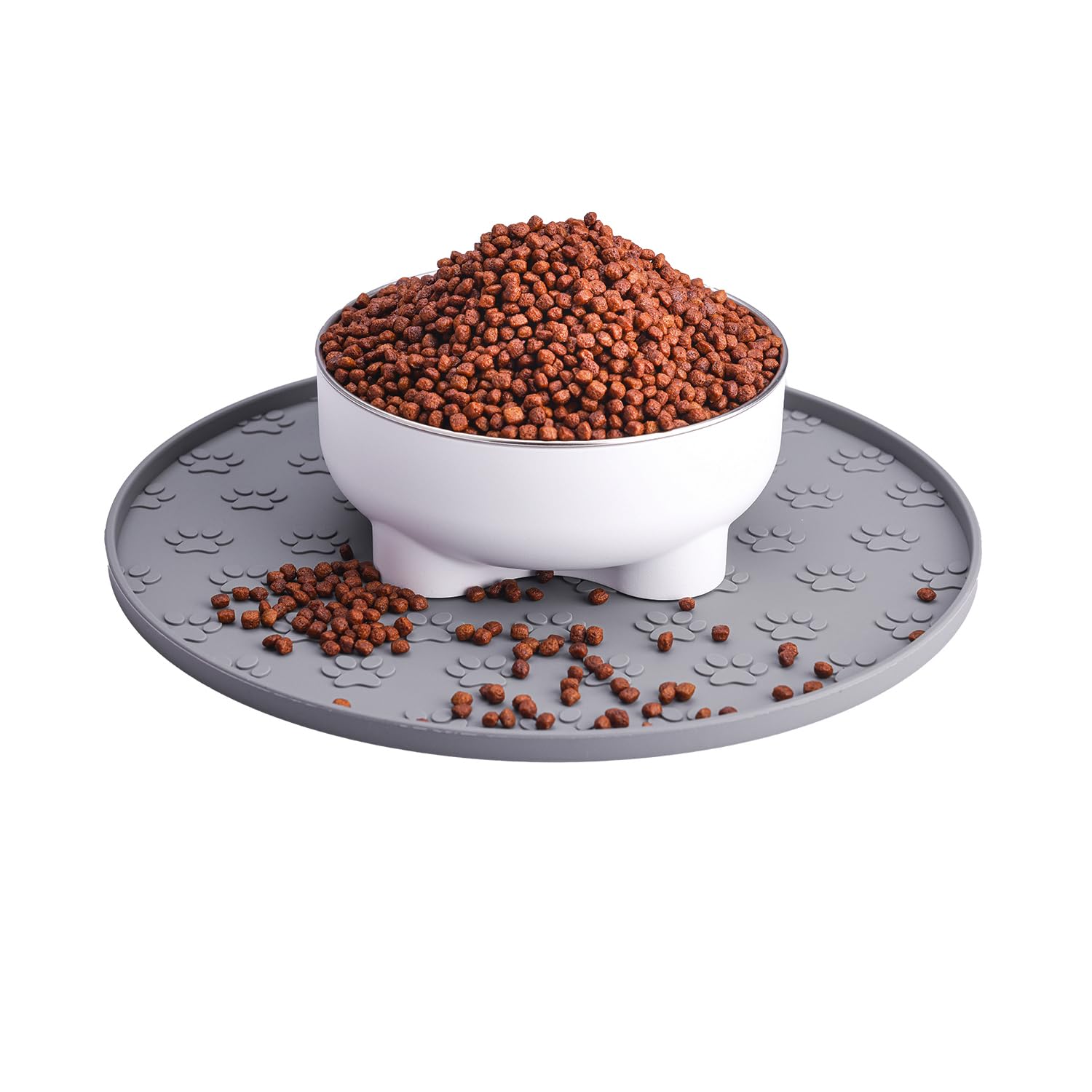 Silicone pet Food mat, Dog Food and Water mat, Raised Edge Rubber mat for Dog Bowls, Prevents Food and Water from staining Floors, Suitable for Small and Medium Pets?10.6'' (Gray - Odorless)