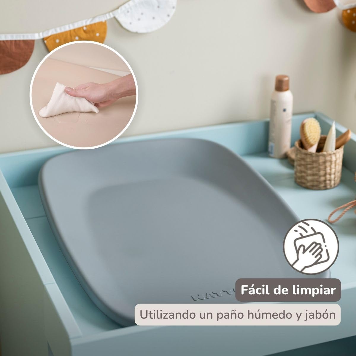 Nattou Cambiador bebe - Softy Cambiador silicona bebe de suave espuma de PU - Lavable - 50 x 70 cm - Gris