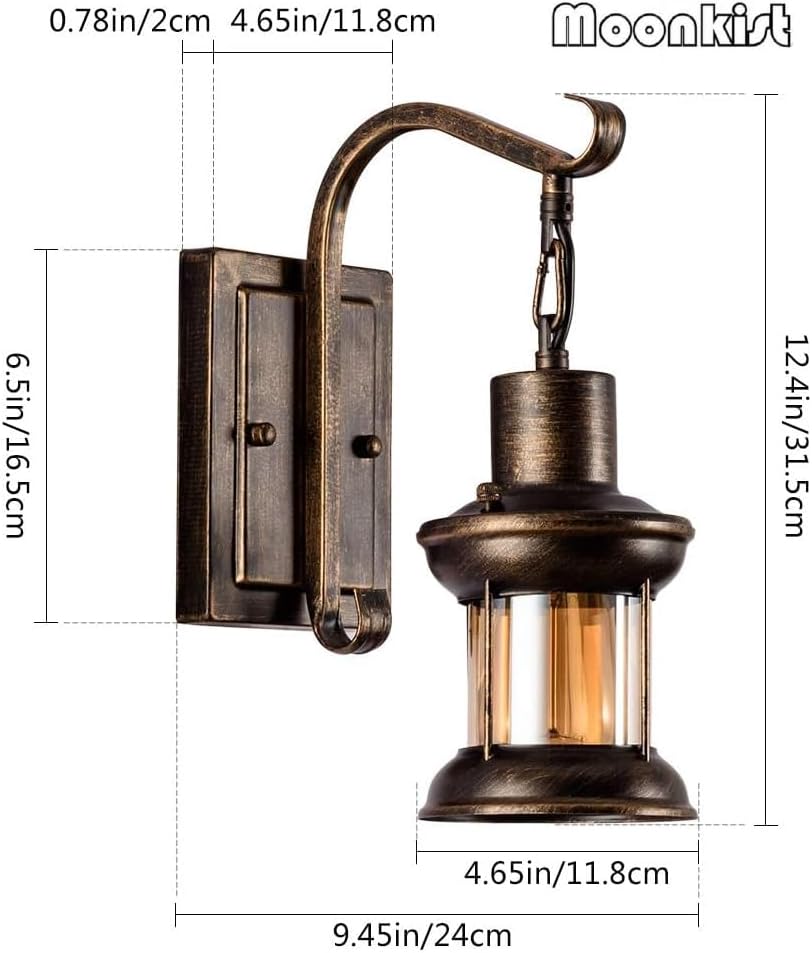 Industrial Vintage Single Head, Rustic Nordic Glass wall Sconce Fixtures Retro Metal Painting Color Wall lamp for Home Bar Bedroom Bedside Corridor Decorate Wall Light 110V