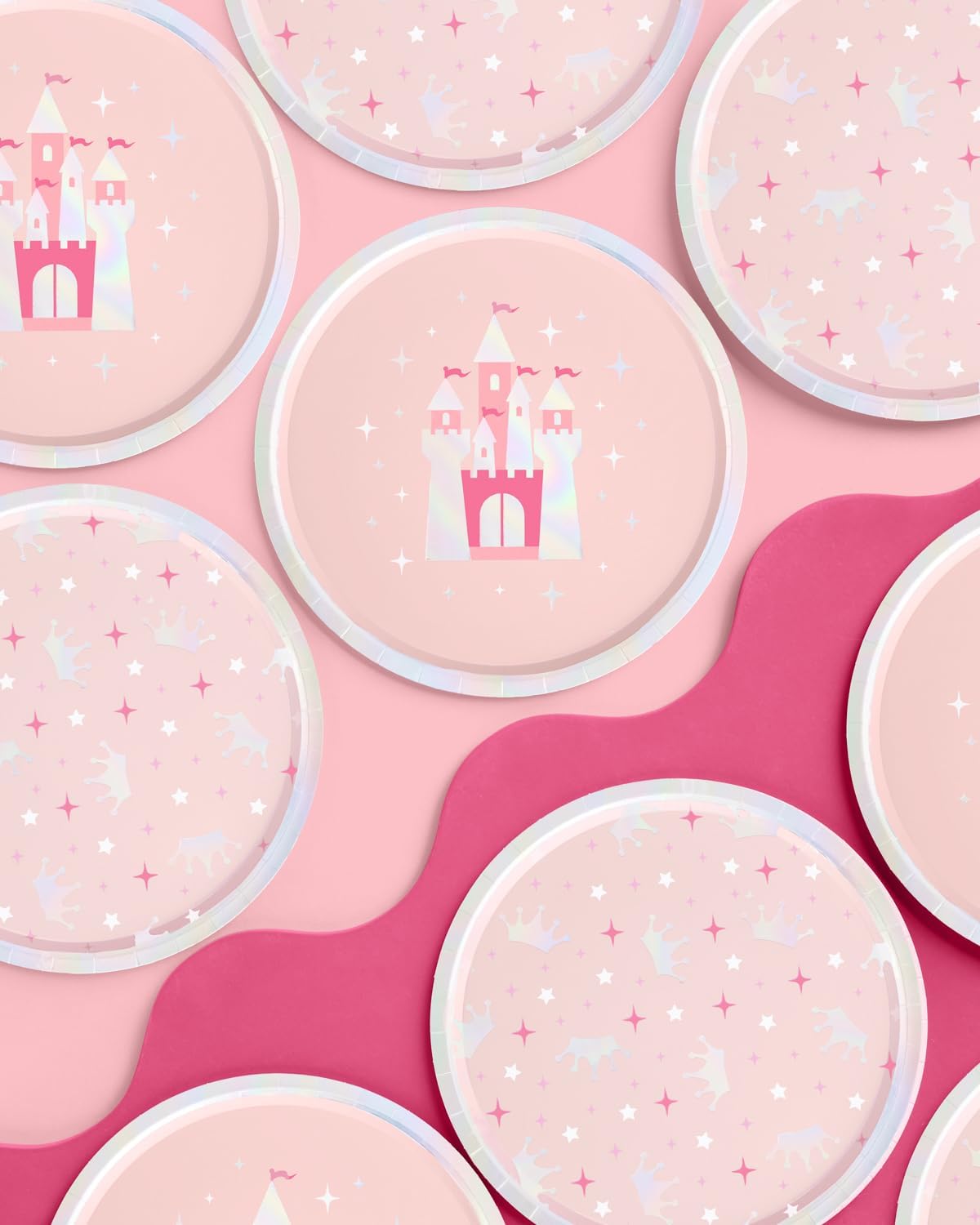 xo, Fetti Princess Party Foil Paper Plates - 24 pk, 9" | Magical Castle Birthday Decorations, Girl Baby Shower Supplies, Magic Fairy Theme Tableware, Cute Girly Rainbow Decor, First Bday