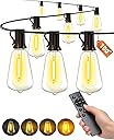 Outdoor Patio String Lights: 100Ft 30M Outside Waterproof Light - Remote Dimmable ST38 Shatterproof Bulb Connectable Hanging Outdoor Electric Lighting - Backyard Yard Gazebo Porch Party
