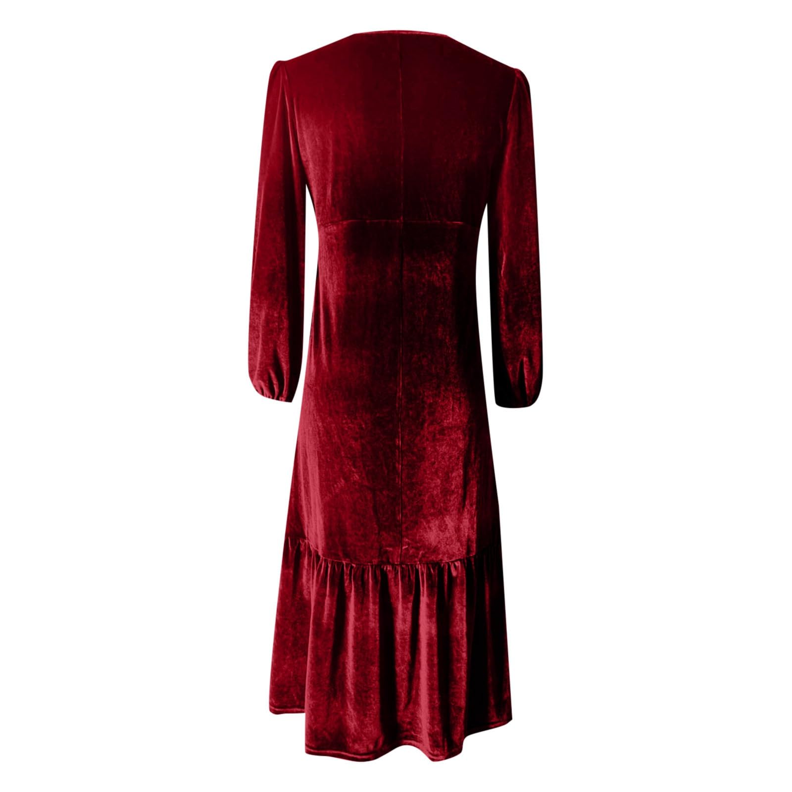 Vestido largo de mujer con cuello en V cinturón cintura mangas abullonadas terciopelo volantes