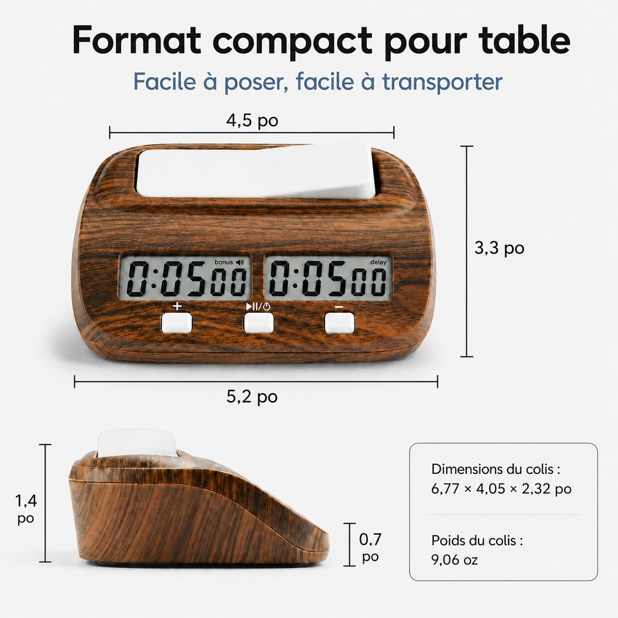 Horloge D'échecs Numérique Professionnelle, Minuteur Échec Electronique avec Compte à Rebours/Bonus/Retard, Pendule Echec Bois, Échiquier Electronique, pour Échecs, Jeu de Go et Gobang