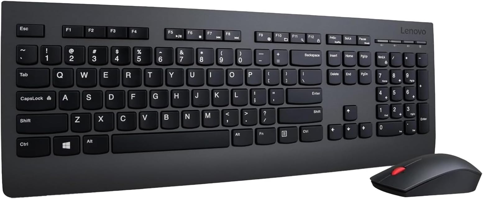 Lenovo Professional Wireless Keyboard and Mouse Combo, 2.4 GHz USB Wireless Receiver, Full Size Ambidextrous Mouse, 24 Month Battery Life, Black