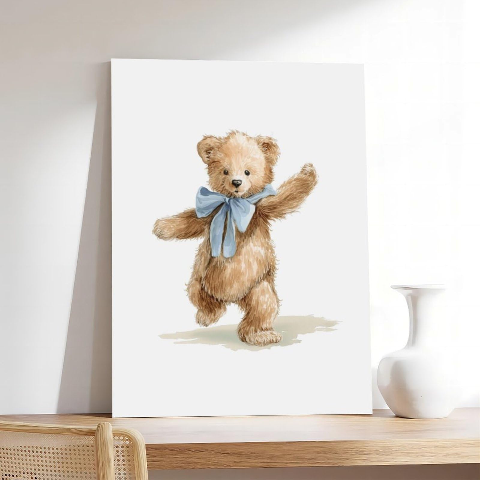 Leinwandposter mit laufendem Teddybär, Schlafzimmer, Landschaft, Büro, Raumdekoration, Geschenk, 61 x 91,4 cm (L x B)
